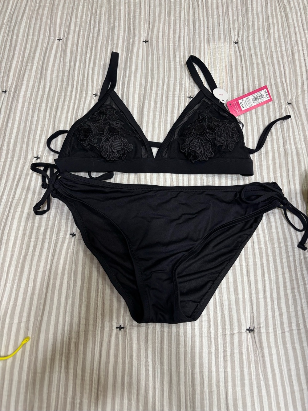 Xhilaration Black Floral Appliqué Triangle Bikini Set